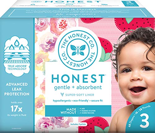The Honest Company Club Box Diapers with TrueAbsorb Technology, Pandas & Painted Feathers, Size 3, 68 Count