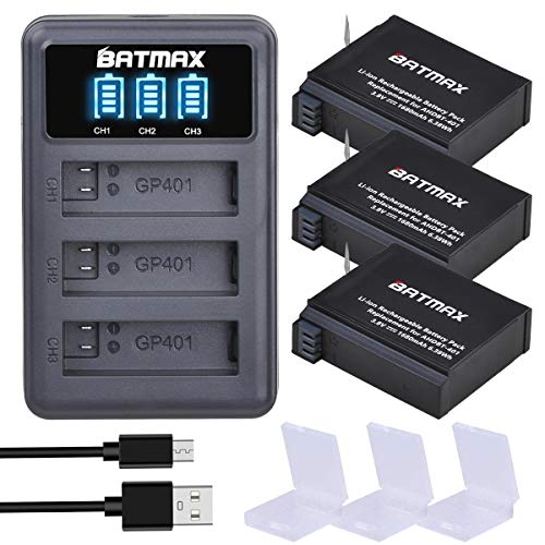Batmax 3Packs AHDBT-401 1680mAh Battery + LED 3Slots USB Charger for Gopro Hero 4 Battery Go Pro Hero4 AHBBP-401 Action Camera Accessories