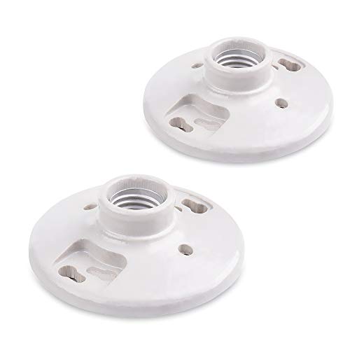 Cable Matters UL Listed 2-Pack Porcelain Light Socket Base, Ceiling Light Fixture with Keyless Medium Base Lamp Holder in White