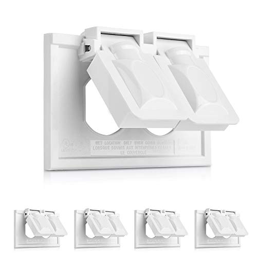 Cable Matters UL Listed 5-Pack Weather Resistant Duplex Wall Plate with Flip Covers, Horizontal Outdoor Outlet Cover in White
