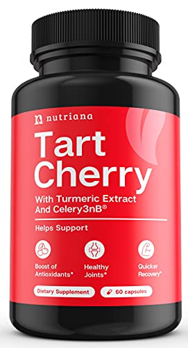 Book Cover Tart Cherry Extract Capsules with Celery Seed and Turmeric 2500mg - Tart Cherry Capsules for Uric Acid Cleanse Support, Joint Comfort and Muscle Recovery - Benefits of Tart Cherry Concentrate - 60 Ct