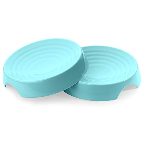CatGuru Cat Bowls, Whisker Friendly Cat Food Bowl for Indoor Cats, Reliefs Whisker Fatigue, Wide Kitten Dish, Non Slip Pet Dishes, Shallow Pet Plates (Set of 2 Bowls, Aruba)