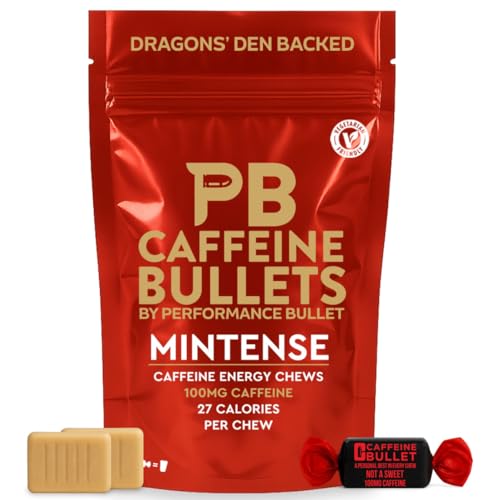 Caffeine Bullet 16 Mint Caffeine Chews = 1600mg Caffeine Kick, Faster Than Energy gels & Cycling Chews for a mid-Race Endurance Sports and Gaming Caffeinated Energy Boost