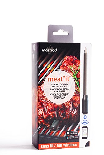 Book Cover Mastrad Thermometer | Meat it Wireless Grill and BBQ Sensor | Connects Via Bluetooth to Free Cooking App, 2.1, BLACK