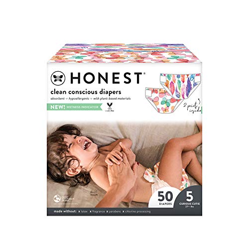 Book Cover The Honest Company, Super Club Box, Clean Conscious Diapers, Wingin' It + Painted Feathers, Size 5, 50 Count (Packaging + Print May Vary)
