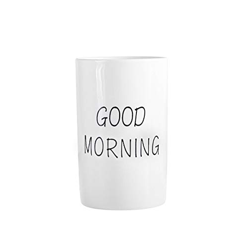 Book Cover Kelake White Ceramic Tumbler Cup for Bathroom Toothbrush Water Milk Drinks Cup 280ml Bathroom Toothbrush Toothpaste Good Morning Cup Couples Cup for Christmas Birthday Holiday Thanksgiving Day Gift