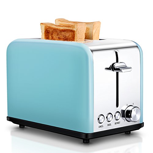 Book Cover Toaster 2 Slice, Retro Small Toaster with Bagel, Cancel, Defrost Function, Extra Wide Slot Compact Stainless Steel Toasters for Bread Waffles, Blue