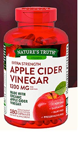 Nature's Truth Organic Apple Cider Vinegar Extra Strength Quick Release 1200 MG Gluten Free, Dairy Free, Non -GMO, No Preservative - 180 Vegetarian Capsules (1 Pack - 180 Capsules)