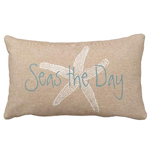 Book Cover Emvency Throw Pillow Cover Seas The Day Vintage Beach Starfish On Canvas Look Decorative Pillow Case Whimsical Home Decor Rectangle Queen Size 20x26 Inch Cushion Pillowcase