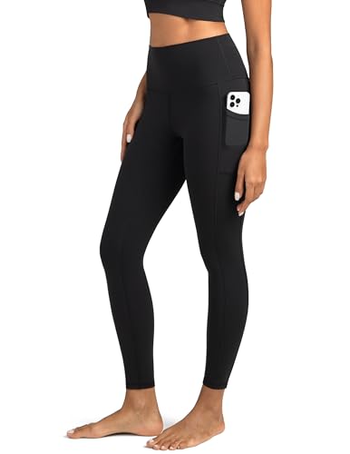 Colorfulkoala Women's High Waisted Yoga Pants 7/8 Length Leggings with Pockets - black - Medium