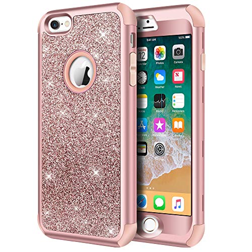 Book Cover Hython Compatible with iPhone 6/6s Case, Heavy Duty Full-Body Defender Protective Case Bling Glitter Sparkle Hard Shell Hybrid Shockproof Rubber Bumper Cover for iPhone 6 and 6s 4.7-Inch, Rose Gold