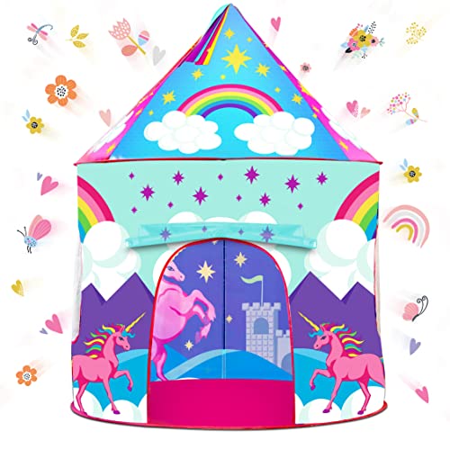 USA Toyz Unicorn Pop Up Tent for Kids - Indoor and Outdoor Playhouse Unicorn Tent for Girls and Boys, Pink Princess Tent with Unicorn Headband and Kids Tent Storage Carry Bag
