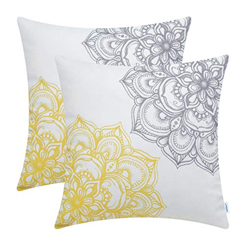 Book Cover CaliTime Pack of 2 Cozy Fleece Throw Pillow Cases Covers for Couch Bed Sofa Vintage Dahlia Floral Both Sides 18 X 18 Inches Yellow Grey