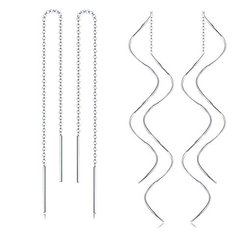 Thunaraz Stainless Steel Tassel Threader Dangle Drop Earrings for women lightweight Silver Tone