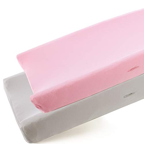 COSMOPLUS Stretchy Changing Pad Cover -2 Pack Stretchy Changing Pad Covers for Boys Girls,Universal Knit Fitted for Standard Baby Changing Pad ,Gray Pink