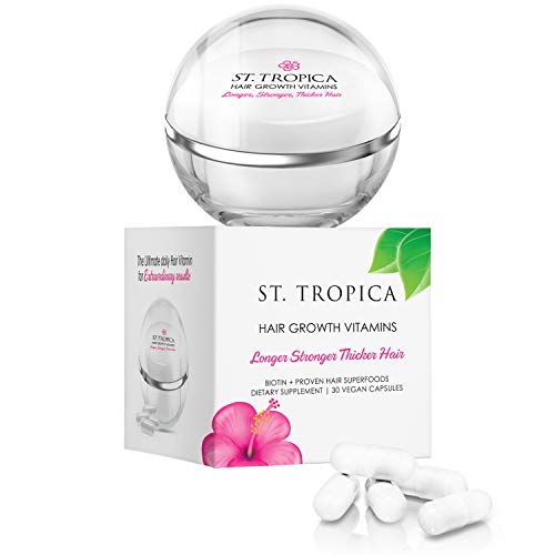 ST. TROPICA Hair Vitamins for Hair Growth Treatment - Superfood Formula Helps Prevents Hair Loss & Thinning, Proteins & Minerals for Longer, Stronger, Thicker Hair - Vegan - (Acai Berry) 30-Count