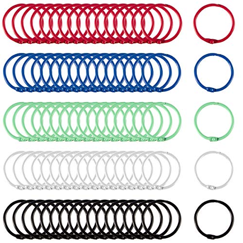 Biubee 100 Pcs Colorful Book Loose Leaf Binder Rings- 30mm Metal Loose Paper Notebook Rings Keychain Rings for Cards, Document Stack and Swatches