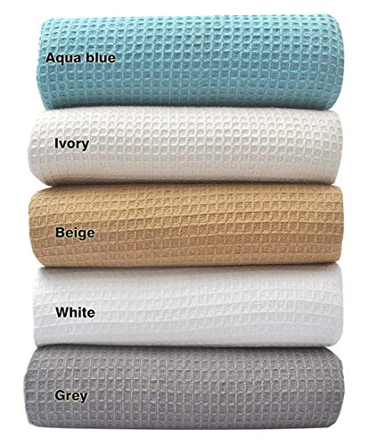 Tex Trend Waffle Blanket – 100% Cotton Blankets Queen Size – Breathable and Soft for Summer Spring – Suitable for Bed Layering, Sofa and Couch - Mustard (90”x90”)