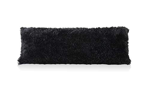 Reafort Luxury Long Hair, PV Fur, Faux Fur Body Pillow Cover/Case 20inx48in with Zipper Closure (Black, 20inX 48in Pillow Cover)