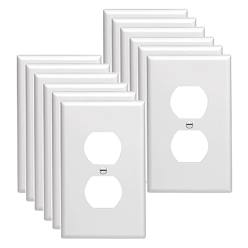 【UL Listed】Outlet Covers Wall Plates -Duplex Outlet Covers, 1-Gang Standard Size Wall Plate for Outlets, Durable Duplex Receptacle Wall Plate,Unbreakable Polycarbonate Thermoplastic (12-Pack,White)