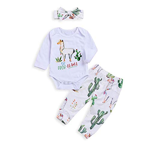 Xmas gift Baby Girls Boys Romper Newborn Alpaca Print Bodysuit Bowknot Headband Cactus Floral Pants Outfits Set (Baby Cactus Clothes, 70/0-6 Month)