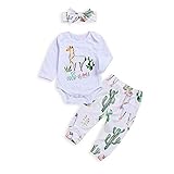 Baby Girls Boys Romper Newborn Alpaca Print Bodysuit Bowknot Headband Cactus Floral Pants Outfits Set (Baby Cactus Clothes, 70/0-6 Month)