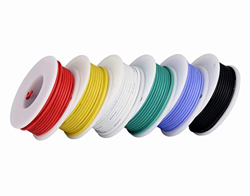 Book Cover 18awg Electronic Wire Kit,Flexible Silicone Wire 6 Color 18 Gauge Hook Up Wire(6 different colored 13 Feet spools) 600V Stranded Wire automotive wiring