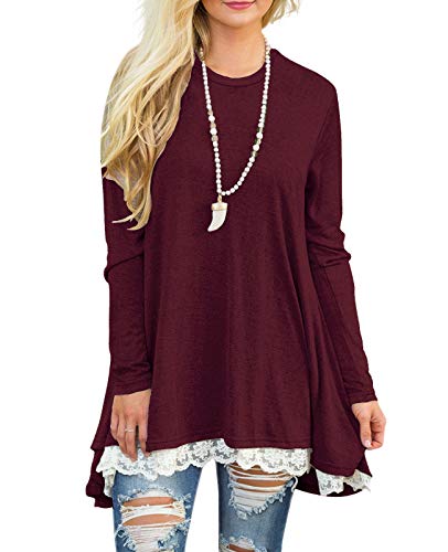 Sanifer Women Lace Long Sleeve Tunic Top Blouse