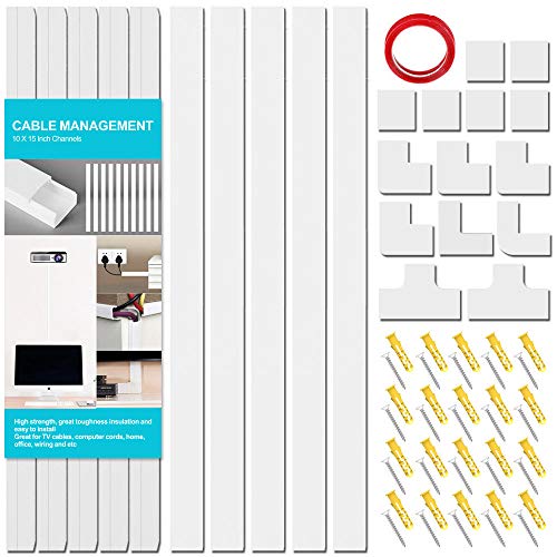 Cable Concealer Management Raceway Kit - 10 White Cable Channels - Cable Cord Hider Kit to Hide Wires for Wall Mount TV, Offices and Computers - 15.7 X 0.91 X 0.51 Inch(LWH)