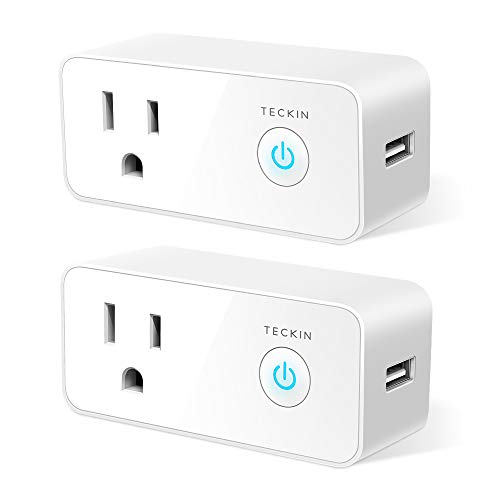 Book Cover T TECKIN Smart Plug WiFi Outlet USB Mini Socket Compatible with Alexa, Google Home& Ifttt, Schedule Timer Function Control Electric Allliances Devices, Prevent Overcharging 2 Pack