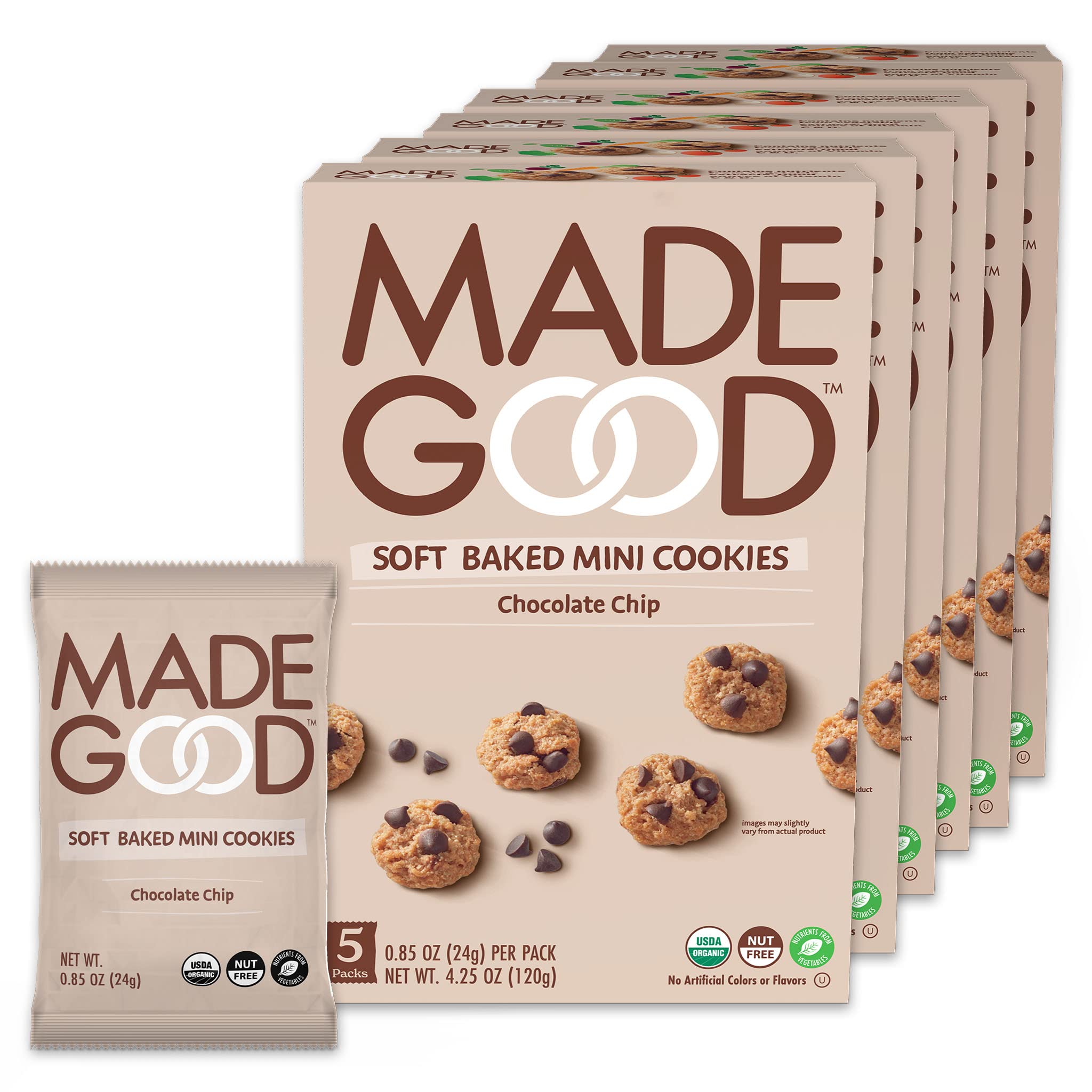 Book Cover MadeGood Soft Baked Chocolate Chip Mini Cookies, Gluten Free & Safe For School Snacks, 30 Count