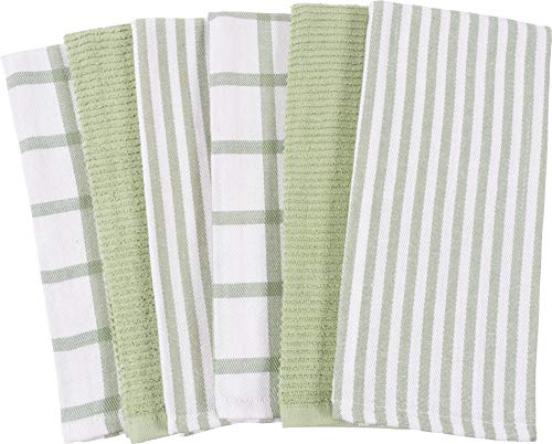Book Cover Mixed Flat & Terry Kitchen Towels | Two Sets of 3 18 x 28 Inches | 4 Flat Weave Towels for Cooking and Drying Dishes and 2 Terry Towels, for House Cleaning and Tackling Messes and Spills (Sage)