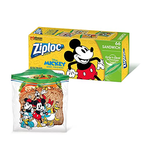 Book Cover Ziploc Sandwich and Snack Bags for On the Go Freshness, Grip 'n Seal Technology for Easier Grip, Open, and Close, 66 Count, Mickey and Friends Designs
