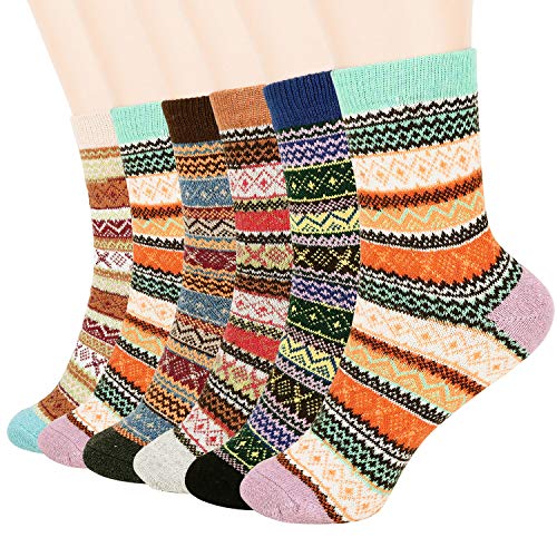 ESTELA Vimpro Wool Socks Women, 6 Pairs Warm Socks Vintage Style Women Winter Warm Wool Socks Womens Casual Socks, US Size 5-9, Mixed Color