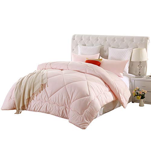 Book Cover LOVO Down Alternative Comforter All Season Box Stitched Quilt Pink Duvet Insert, Pink, Full Queen