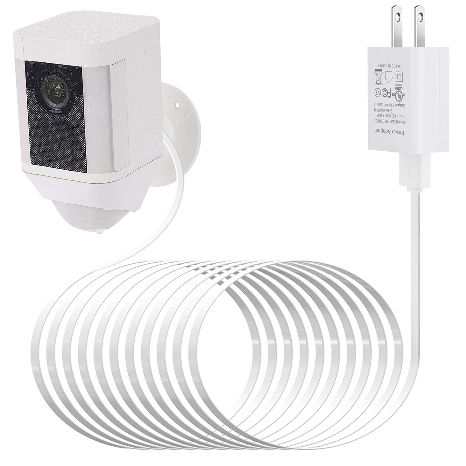 Power Adapter for Ring Spotlight Cam Battery, with 25Ft/7.5m Weatherproof Outdoor Cable to Continuously Charge Your Home Security Camera, No Need to Change The Batteries(White)