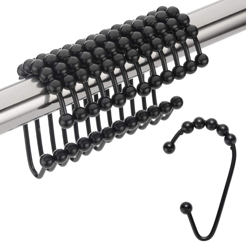 Amazer Shower Curtain Hooks, Metal Shower Curtain Rings Hooks for Bathroom Shower Rods Curtains, Black, Set of 12