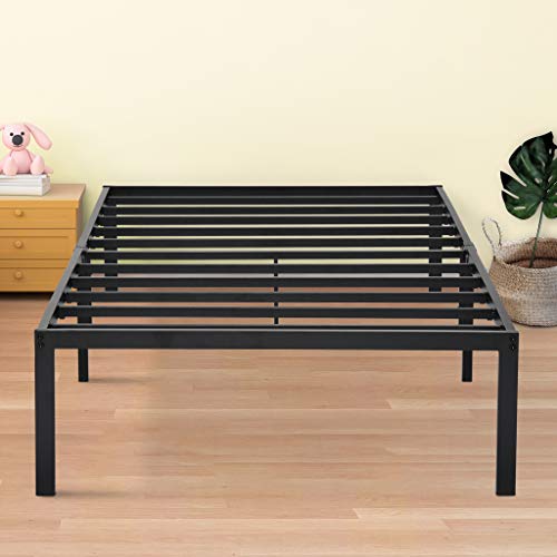 Book Cover Olee Sleep 14 Inch Tall T-2000 Steel Slat, Non-Slip Center Support, No Box Spring Needed, Easy Assembly, Twin XL Size Bed Frame, Black