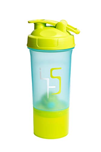 Book Cover X-MIX Shaker Bottle for Gym Workout, Protein mixer with storage, Protein Shaker Bottle with blender ball, dishwasher safe 16 oz mixer cup with powder container, Turquoise/Green water cups for drink
