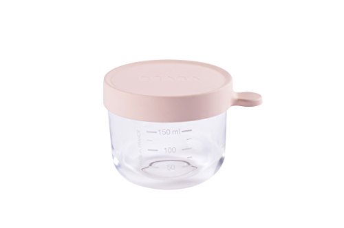 BEABA Glass and Silicone Baby Food Container with Airtight Lid, 5 oz Jar Rose