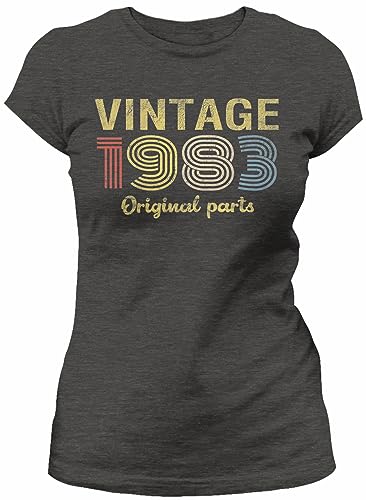 40th Birthday Gift Womens Shirt - Vintage Original Parts 1983 - Retro Birthday - 001 - Dk. Heather-Sm