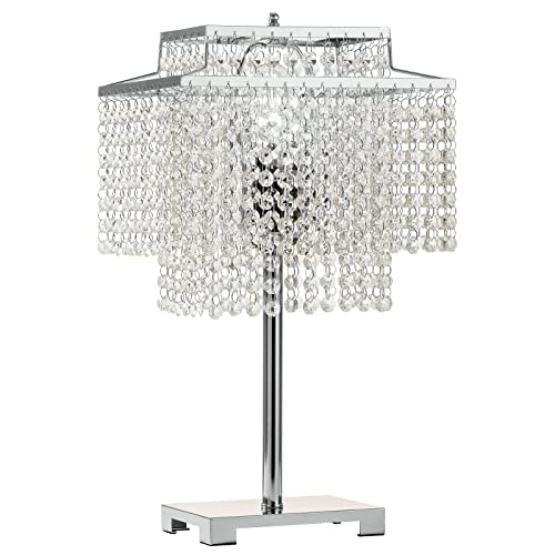 Popity home Crystal Table Lamp with Gorgeous Double-Deck Bedside,Chrome Desk Lamps with Elegant Crystal Shade,Nightstand Chandelier lamp for Bedroom, Living Room,End Table,Cafe