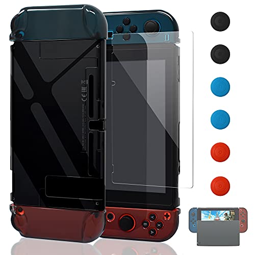 Updated Dockable Case Compatible with Switch,FYOUNG Protective Accessories Clear Case for Switch and for Switch Joycons with a Tempered Glass Screen Protector - Grey