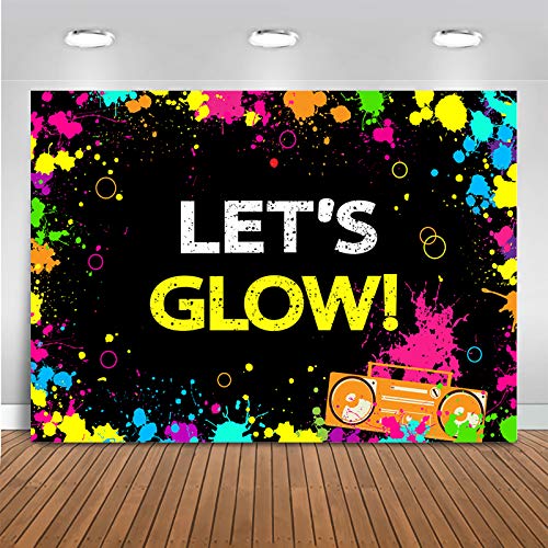 Mehofoto Glow Neon Party Backdrop Let's Glow Splatter Photography Background 7x5ft Vinyl Glowing Party Backdrops Banner Decoration Neon Party Supplies