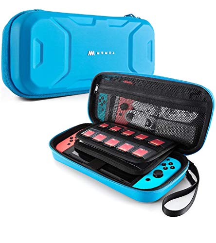 Book Cover Mumba Carrying Case for Nintendo Switch, Deluxe Protective Travel Carry Case Pouch for Nintendo Switch Console & Accessories [Dual Protection] [Large Capacity] (Blue)