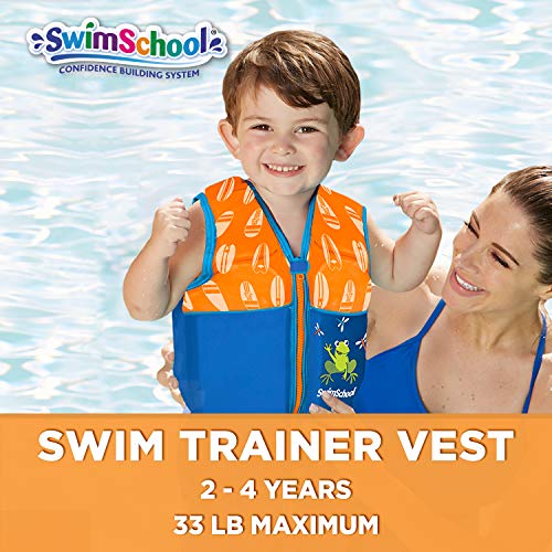Book Cover SwimSchool Swim Trainer Vest, Flex-Form, Adjustable Safety Strap, Easy on and Off, Small/Medium, Up to 33 lbs., Blue/Orange, 20 - 30 lb., Model:AZV15120SM