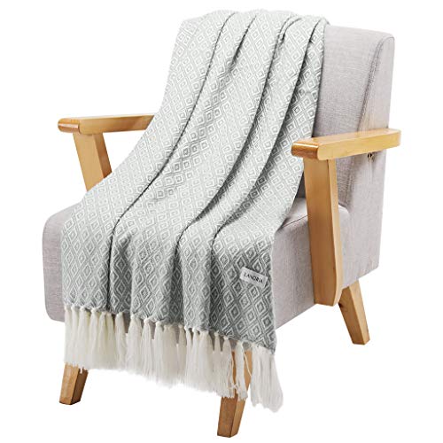 LANGRIA Geometrical Pattern Wearable Throw Blanket with Tassels Knitted Soft Warm Shawl Lightweight Cozy Wrap for Sofa Coach Bed All-Seasons Blanket Easy Care Machine Washable (50"x60", Diamond Gray)
