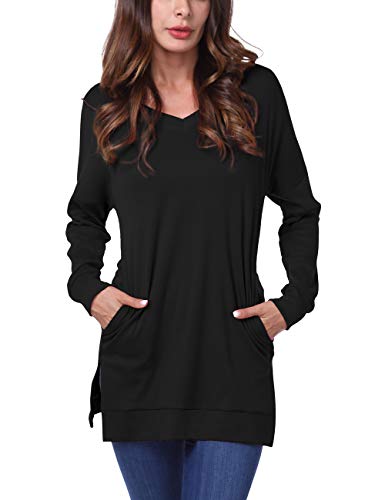 Book Cover DJT FASHION Womens Casual V-Neck Long Sleeves Side Split Sweater Tunic Tops