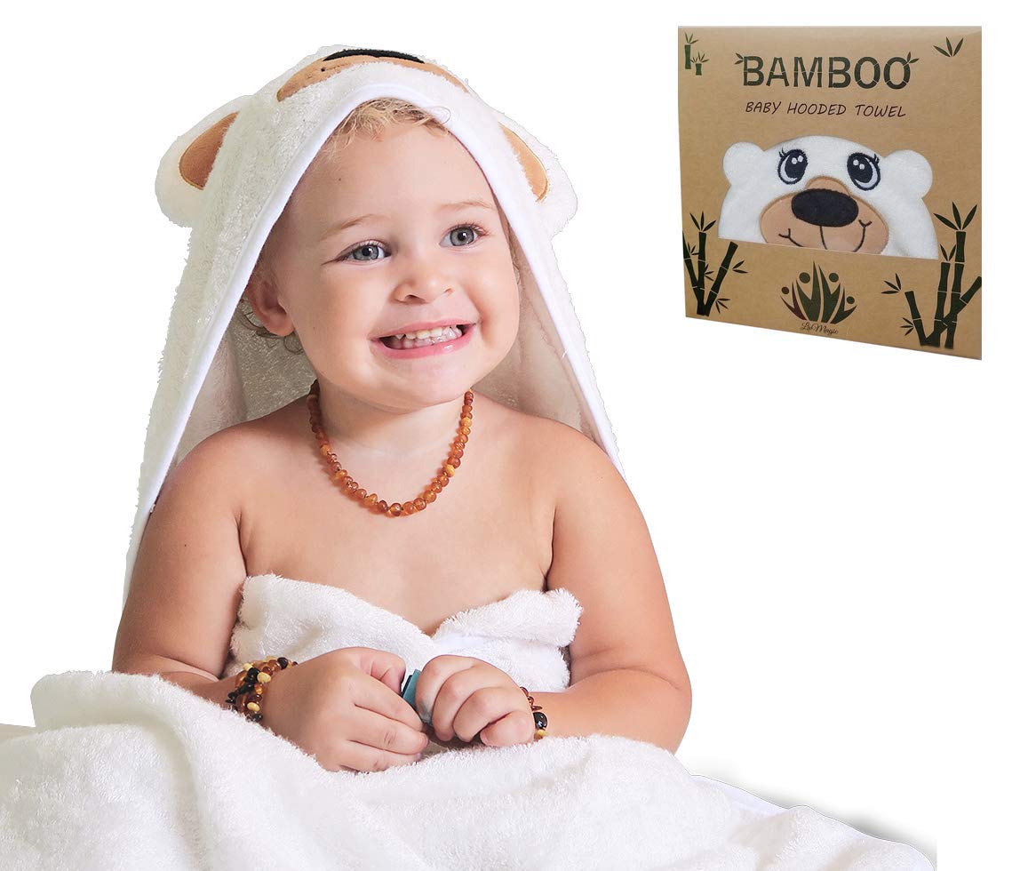 TriplekindAABB Premium 100% Bamboo Baby Hooded Bath Towel by The LivMagic - with Unique Bear Face Design - Ultra Soft Hypoallergenic - Generous Size for Infants and