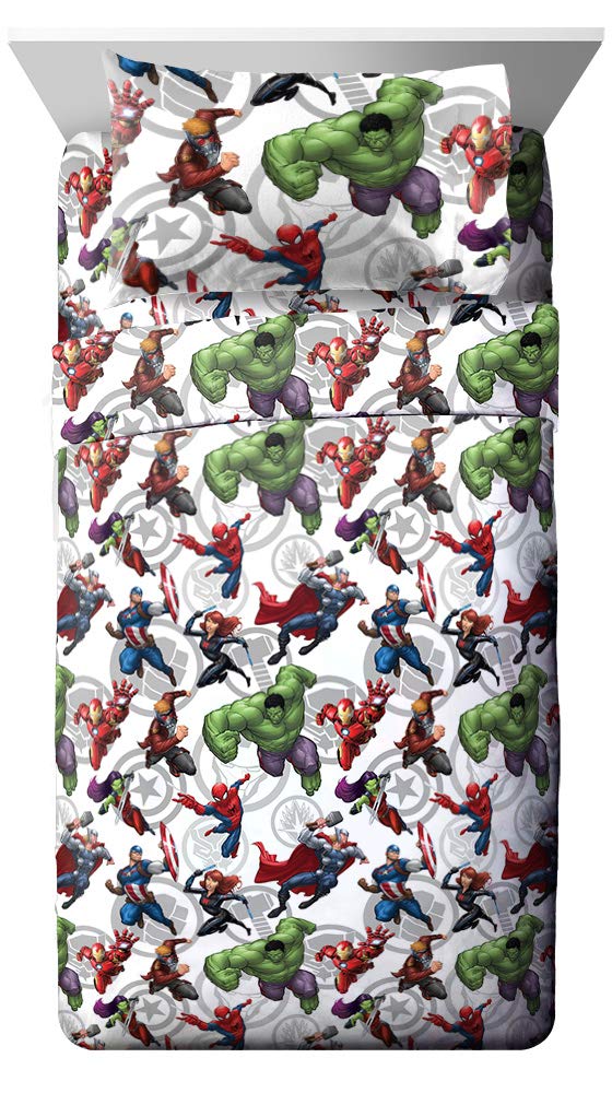 Book Cover Jay Franco Marvel Avengers Marvel Team Twin Sheet Set - Super Soft and Cozy Kid’s Bedding - Fade Resistant Polyester Microfiber Sheets (Official Marvel Product) Twin Multi - Avengers